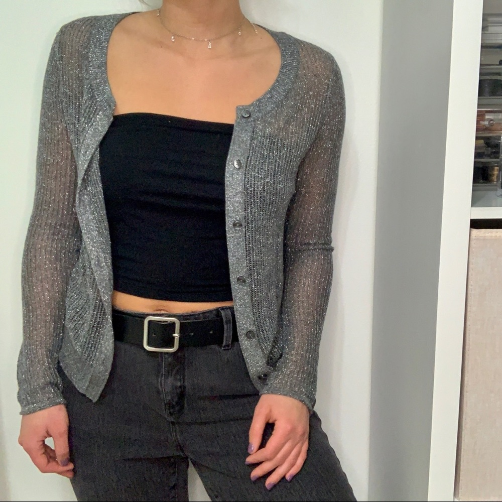 Gray Express Sparkly Button Down Cardigan Size S